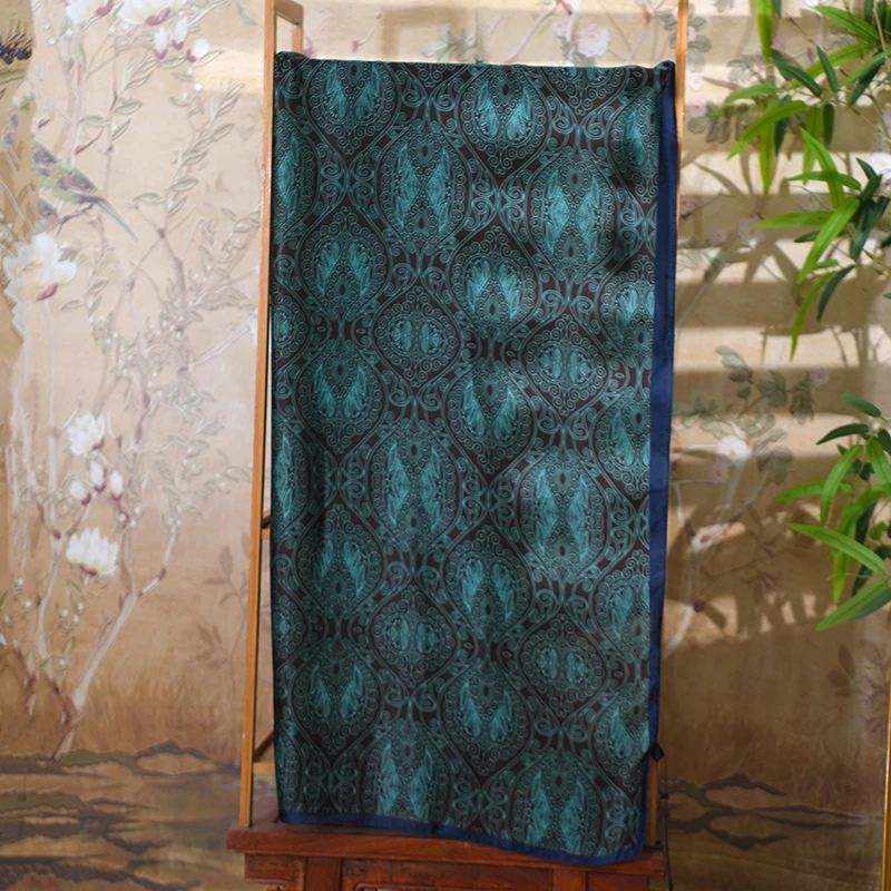 C261【黑绿图腾】90*180丽景缎气质复古长巾时尚百搭围巾披肩丝巾女