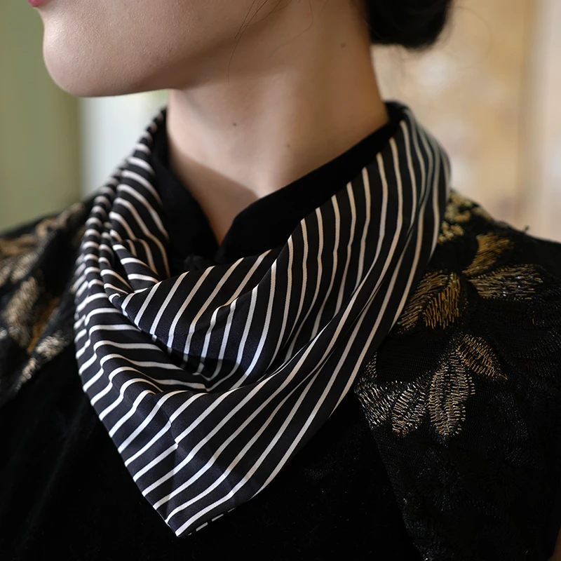 C180【黑白条纹】百变护颈磁吸扣丝巾女时尚百搭围巾披肩