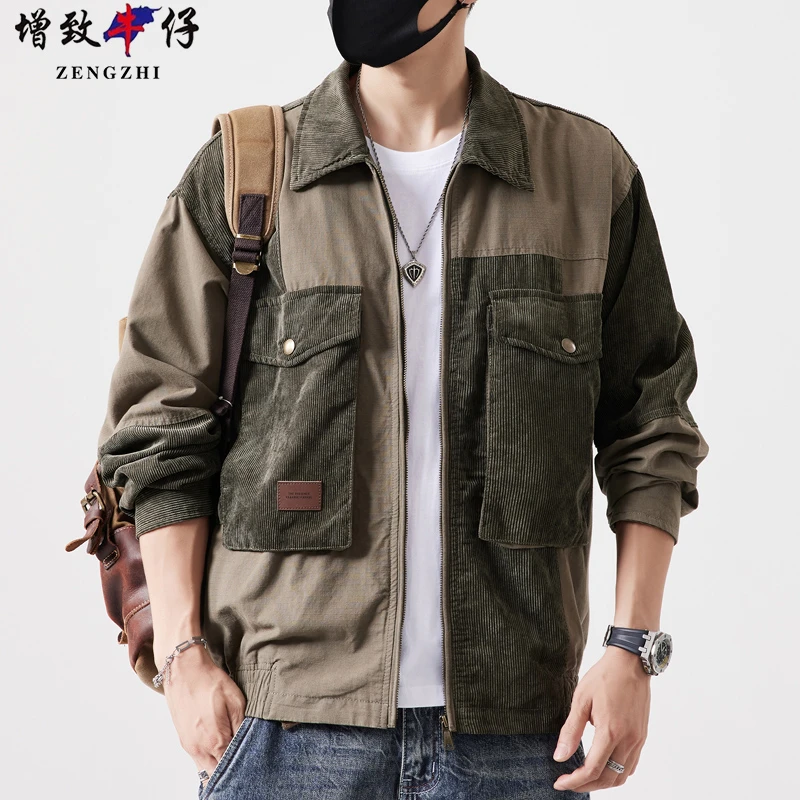 ZENGZHI/增致牛仔男士休闲夹克外套拼接工装上衣早春潮流百搭重磅