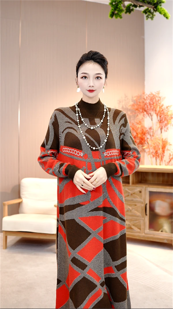 重磅加厚【香艳夺目】宽松保暖秋冬季百搭显瘦女毛衣连衣裙-1052#