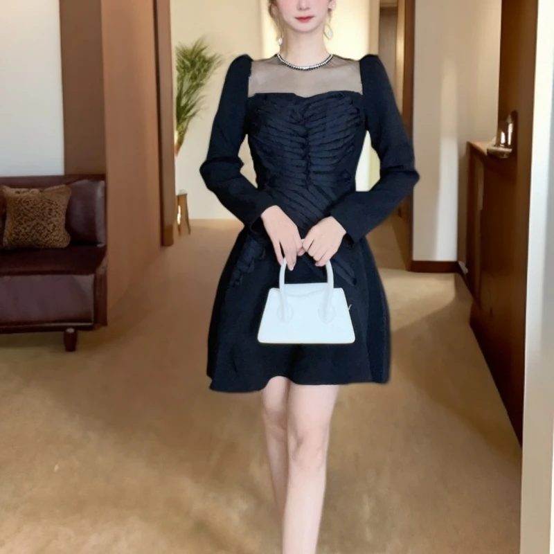 秋冬秋季新款气质名媛赫本风高级感收腰显瘦连衣裙9949