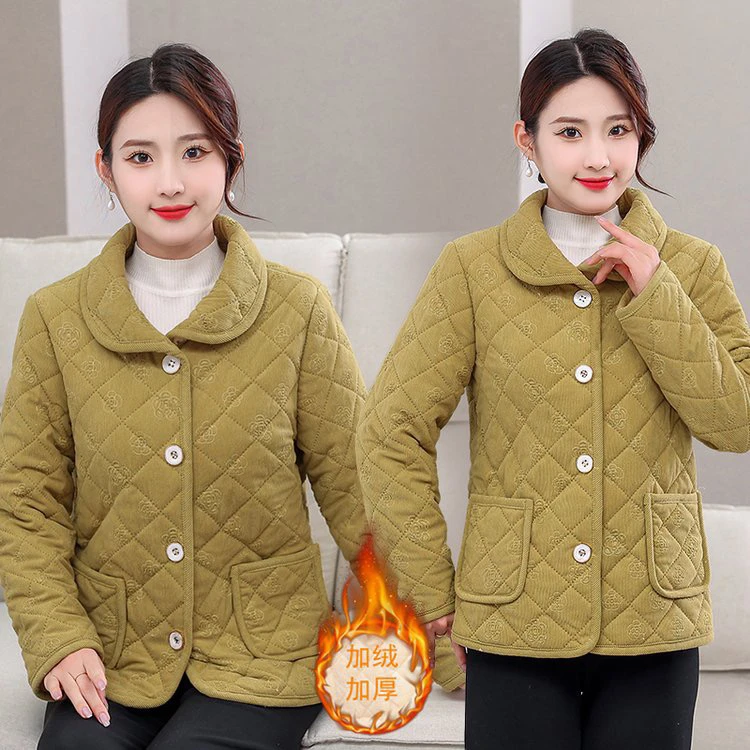 妈妈棉衣新款加绒加厚外套短款保暖棉服中老年秋冬宽松洋气棉袄