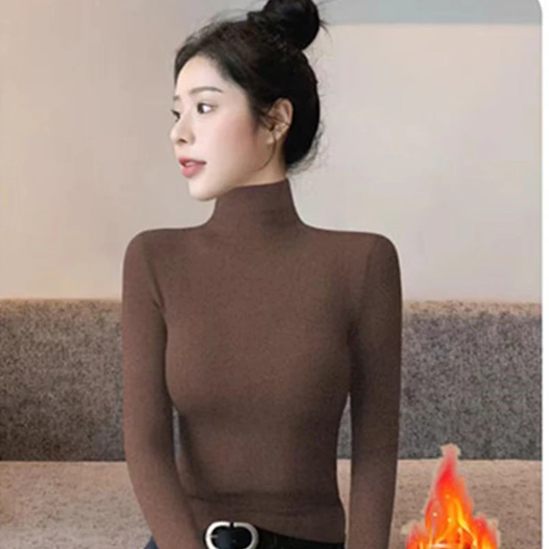 德绒加厚高领打底衫时髦修身百搭洋气秋冬纯色保暖内搭可外穿上衣