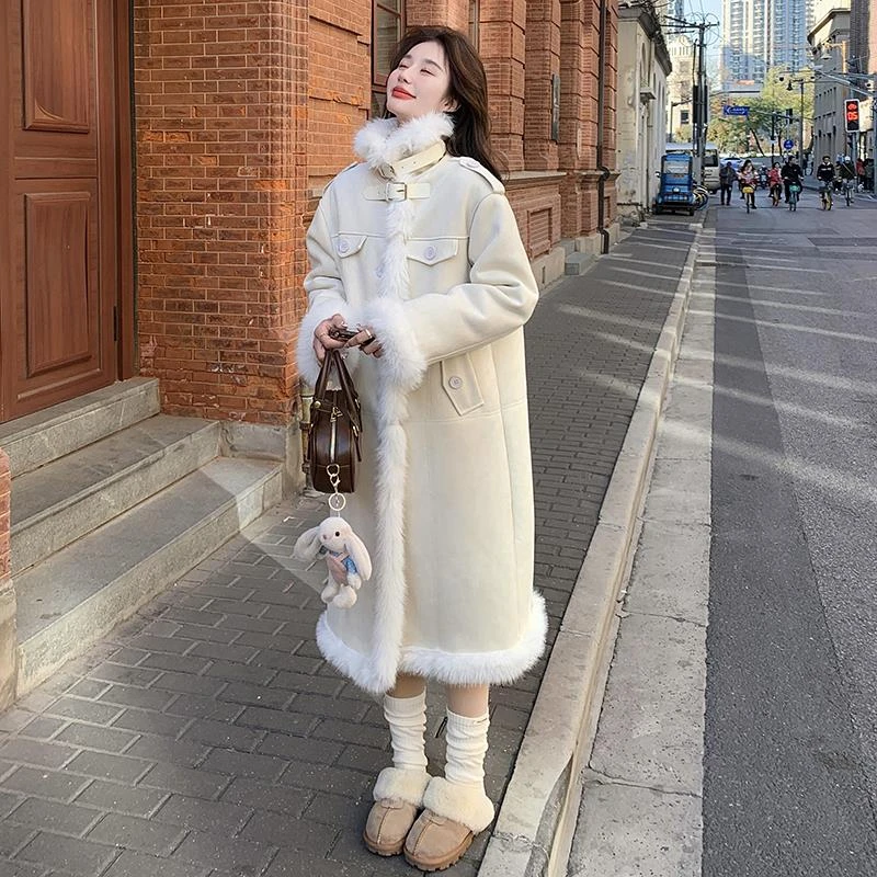 羊羔毛皮毛一体外套女冬2024新款时尚洋气加厚长款机车服毛绒大衣