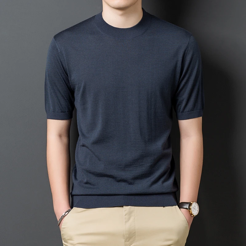 男士60支精纺羊毛薄款100澳洲超细美丽诺羊毛轻薄丝滑针织衫四季