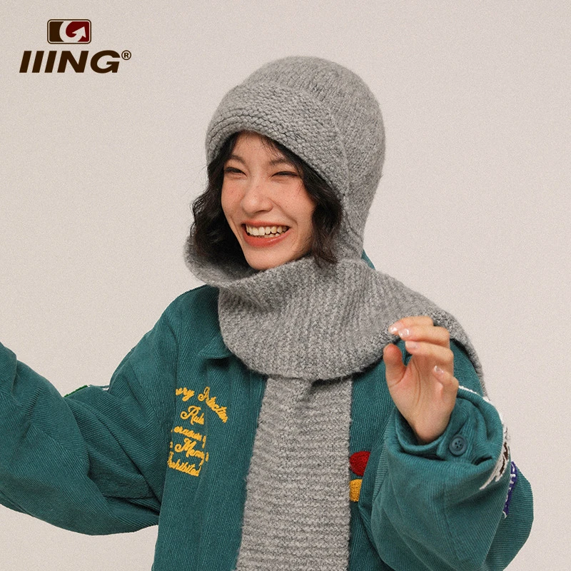 IIING帽控 帽子女冬款围巾帽子一体遮脸软糯毛线帽保暖搭子护耳帽