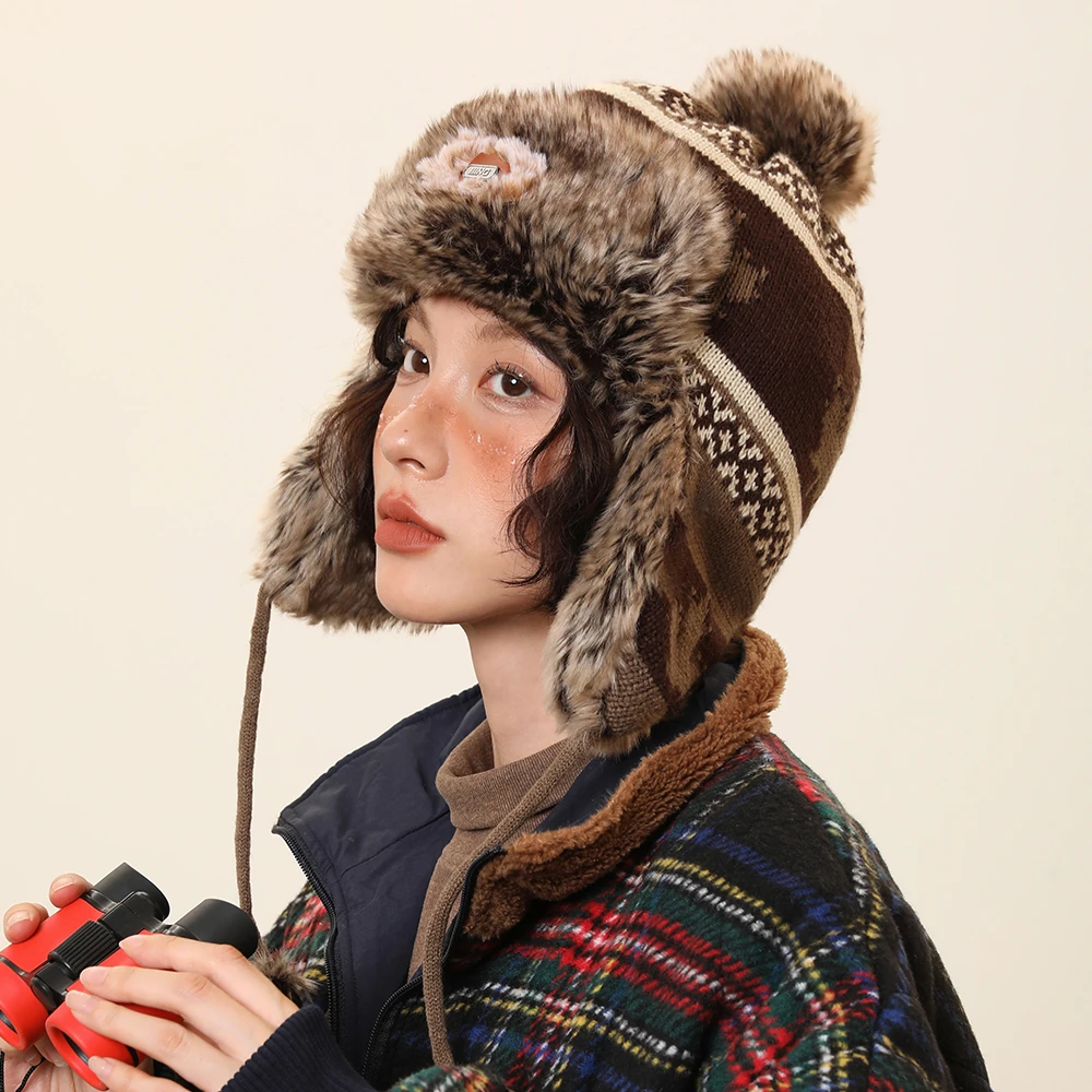 IIING帽控 原创提花针织雷锋帽男女秋冬保暖防寒旅游毛绒护耳帽子