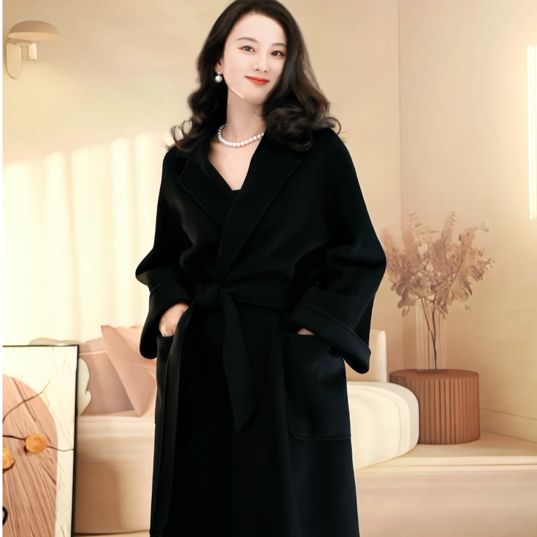 【100小山羊绒】浴袍大衣阿拉善羊绒百搭大下摆