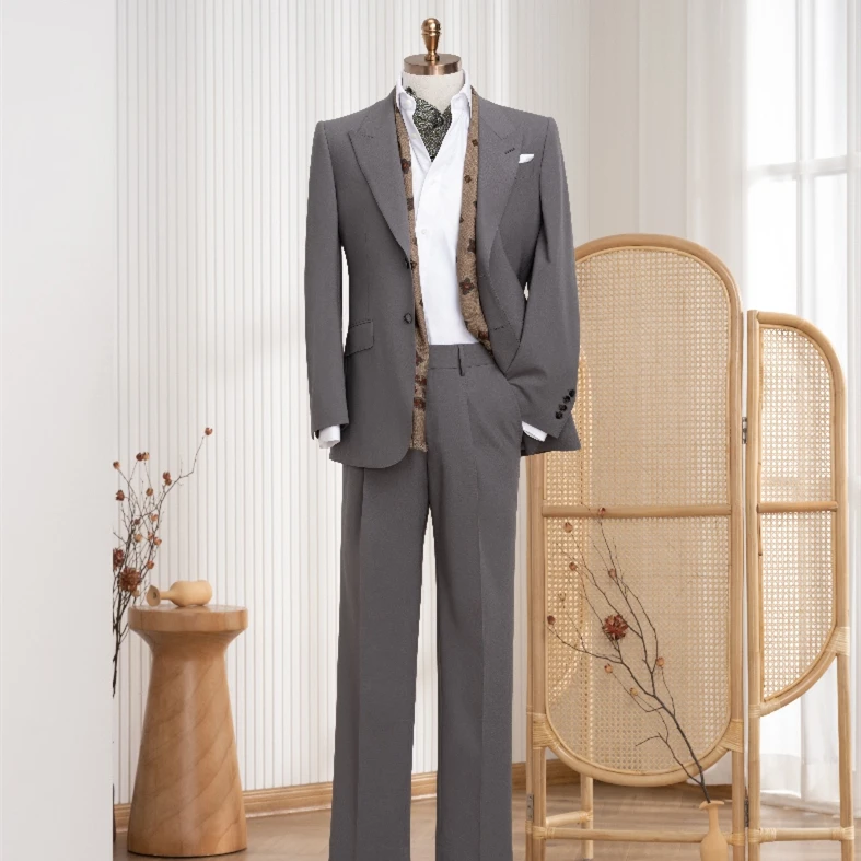 【定制西服】男士时尚修身婚礼商务通勤70毛西服套装（不含马甲）