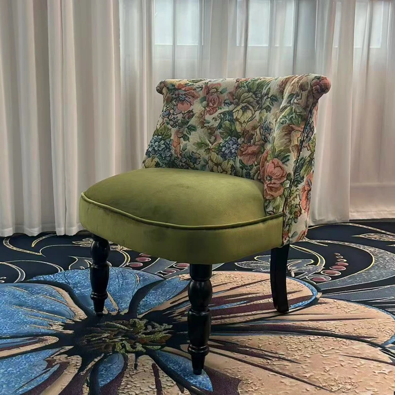 欧式简约客厅实木单人休闲椅化妆椅梳妆凳卧室阳台家用个性小沙发