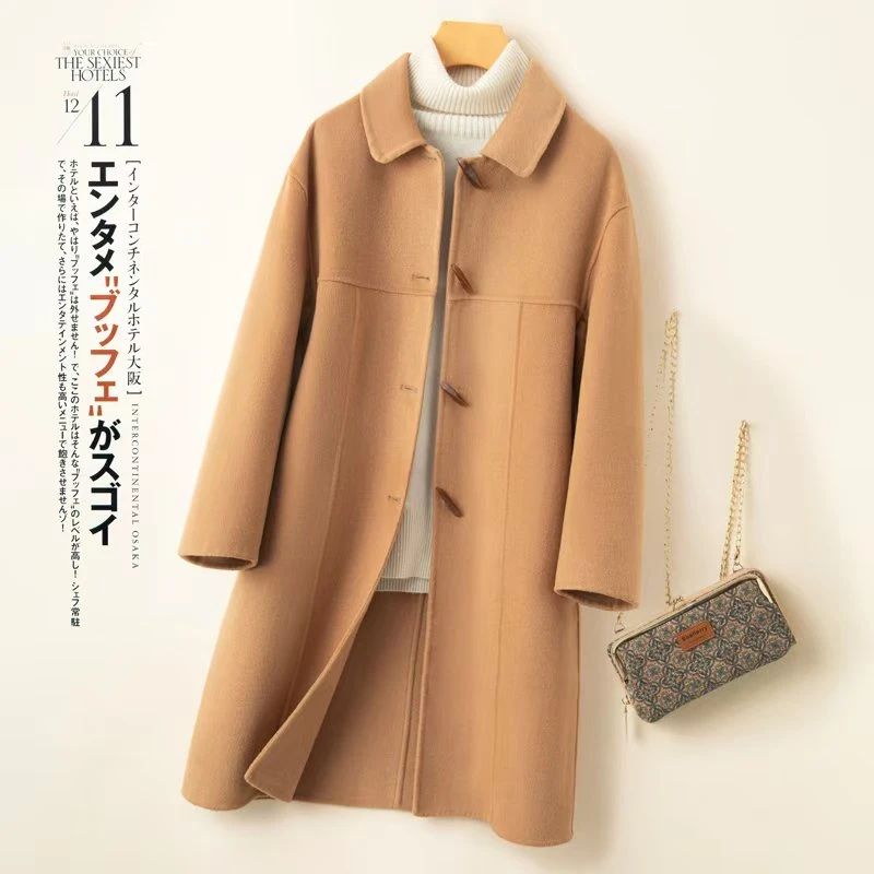 春秋时尚百搭女士双面羊毛大衣外套