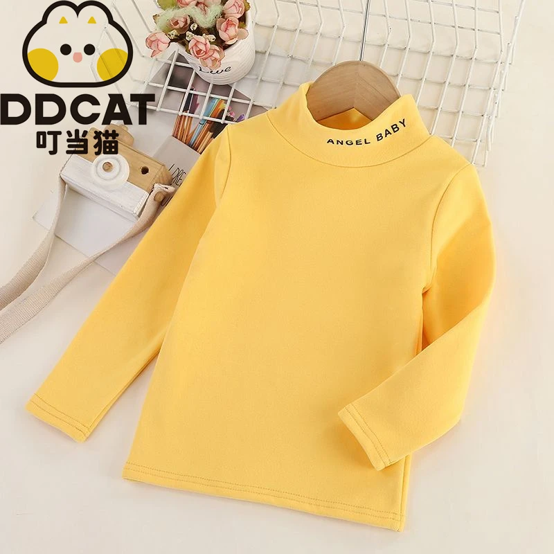 ddcat/叮当猫2023秋冬双面德绒保暖内搭半高领中大童打底衫宝宝