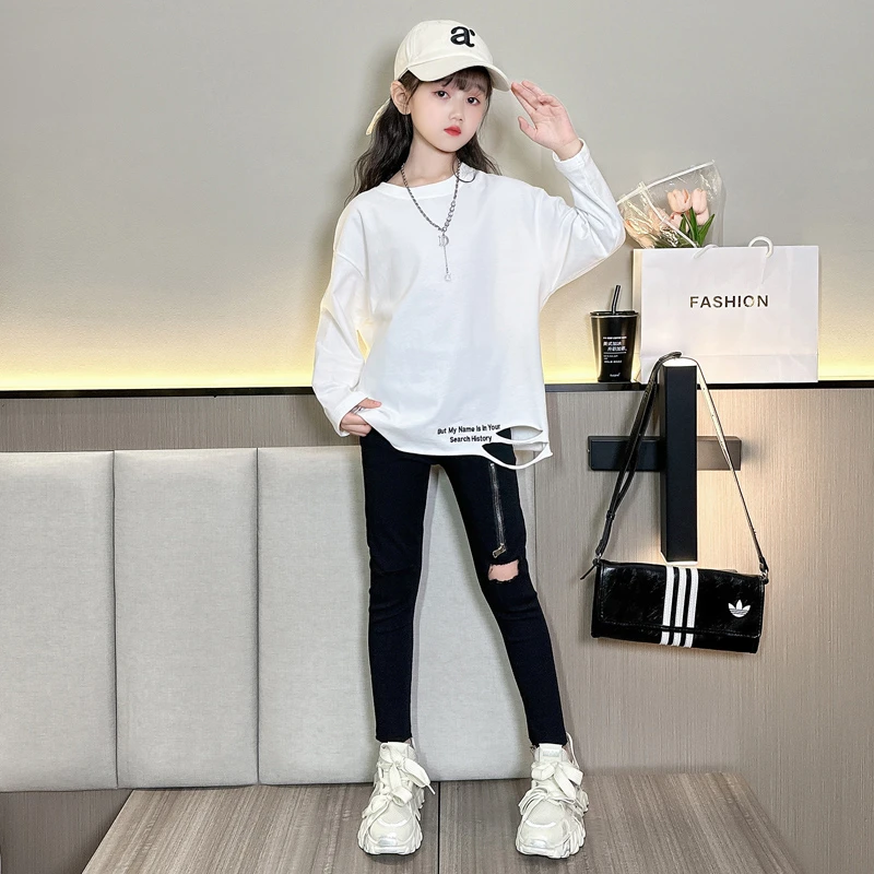 女童长袖t恤洋气打底衫2024新款秋装儿童T春秋内搭中大童上衣网红