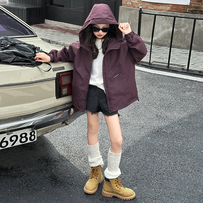 女童连帽外套2025新款洋气时髦儿童风衣秋装上衣网红炸街大童春秋