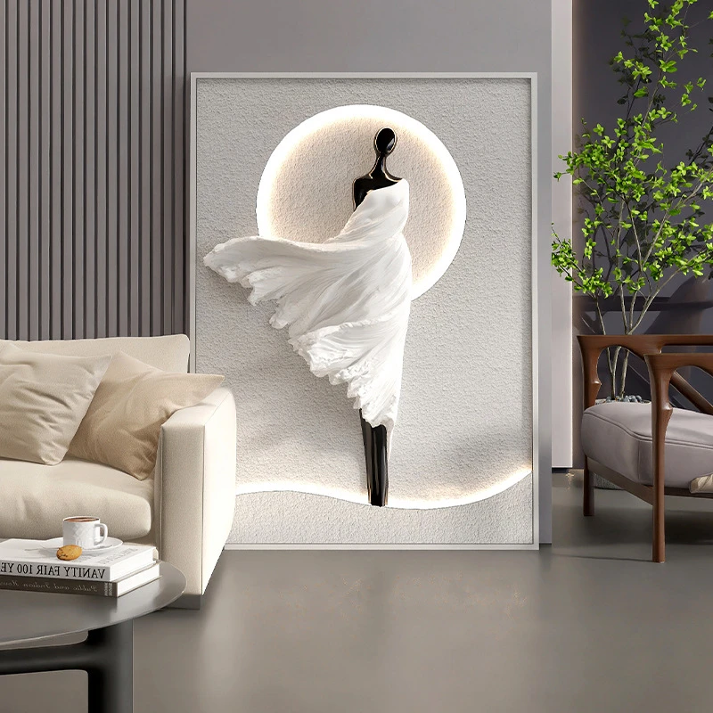 现代轻奢高级竖版挂画抽象艺术浮雕装饰画客厅玄关LED氛围灯壁画