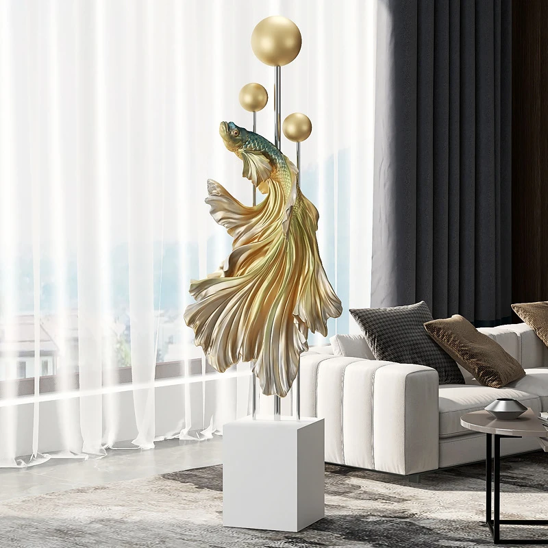 客厅大型落地斗鱼摆件电视柜沙发旁边创意家居装饰品乔迁新居礼品
