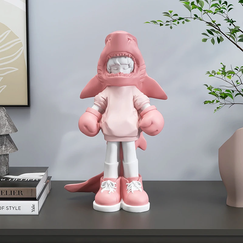 潮玩鲨鱼男孩公仔手办客厅办公室桌面摆件家居装饰品搞怪生日礼物