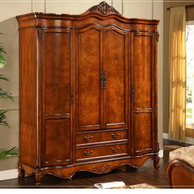 思图家具实木雕花卧室储物家具欧式四门衣柜204*65*230