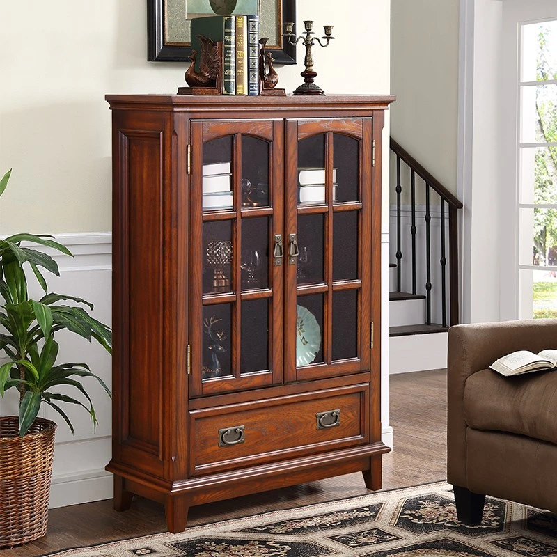 思图推荐美式全实木酒柜电视边柜小书柜落地置物柜85*36*126.5