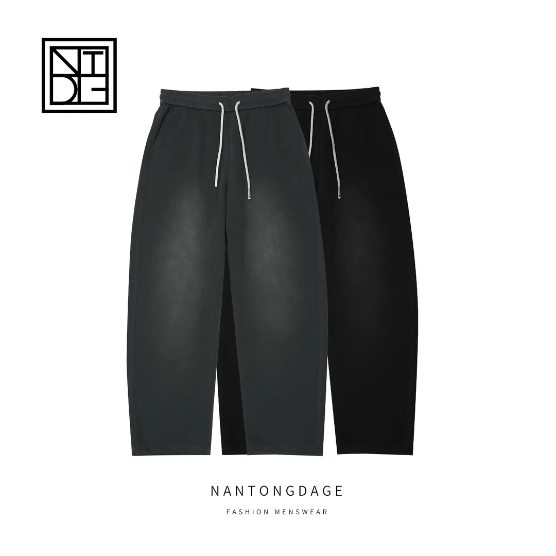 早秋新款高棉针织喷马骝直筒长裤抽绳水洗渐变卫裤K8933