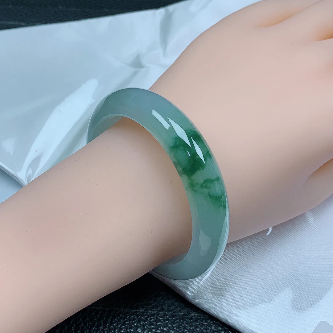 55圈高冰高胶冰飘花贵气十足纯天然缅甸A货翡翠玉手镯送礼必备