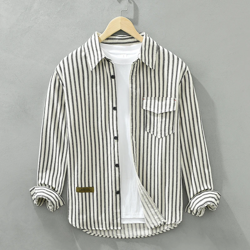 上衣男士衬衣纯棉帅气秋季男装百搭宽松时尚衬衫6632