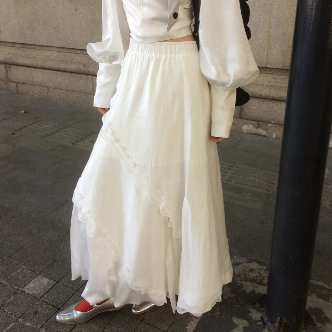 SENSEAWEEK不规则下摆醋酸蕾丝半裙SA734