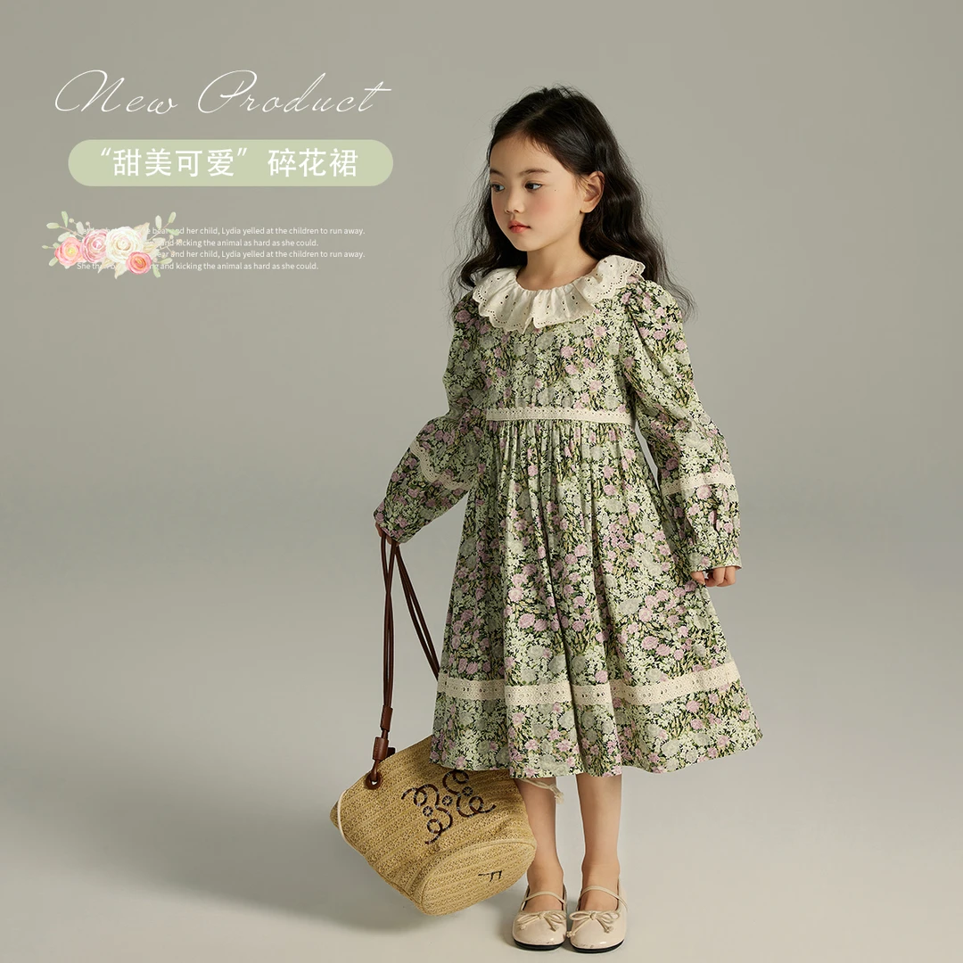 布丁哈鲁2024春季女童田园风碎花连衣裙G41DR061