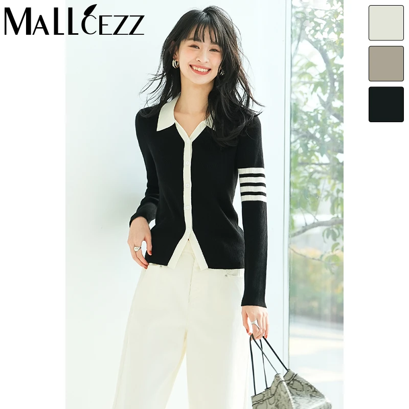 mallcezz/麦呈设计感四条杠撞色翻领长袖针织衫23AKK019