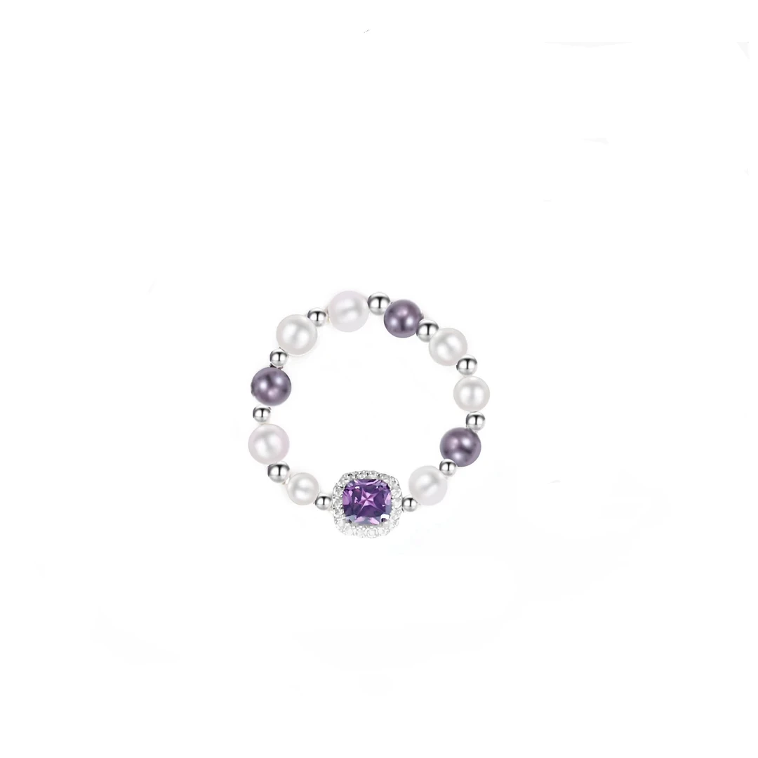 铜合金合成锆石戒指 0195《紫罗兰之歌》紫色方糖珠珠戒指