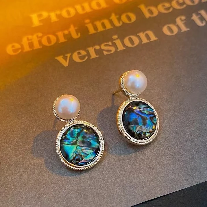 铜合金仿珍珠耳饰 0154《深海魅影》法式炫彩贝贝百搭耳饰时尚