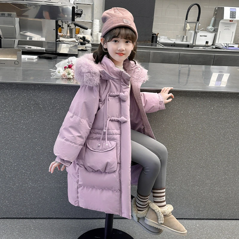 女童冬季长款棉服过膝棉袄童装加厚保暖洋气休闲棉衣加厚保暖棉服