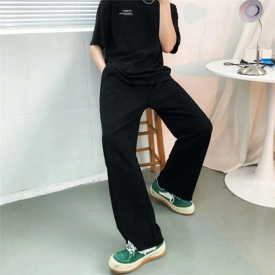 宽松直筒运动裤男2023秋冬新款美式高街休闲卫裤百搭纯色窄版潮牌