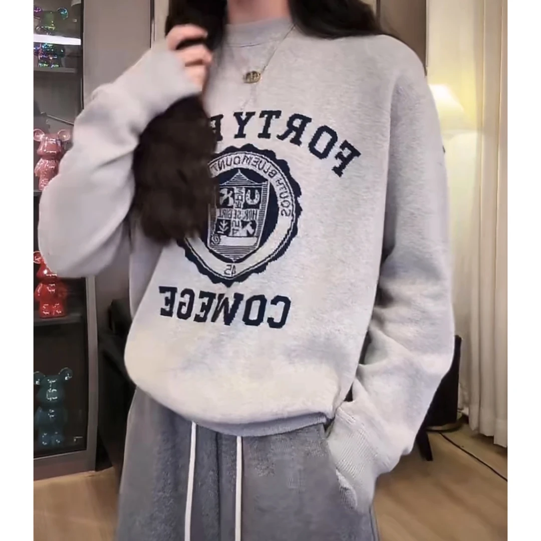 韩版字母刺绣套头卫衣女秋冬百搭新款宽松减龄上衣