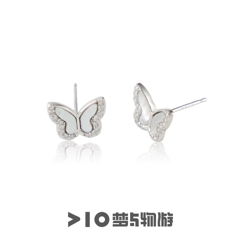 925银仿珍珠耳饰 蝴蝶银耳钉