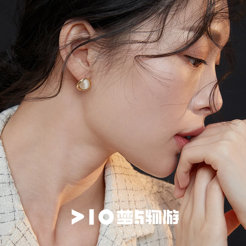 925银耳饰 【白猫眼】E195 个性气质冷淡风素款ins耳钉