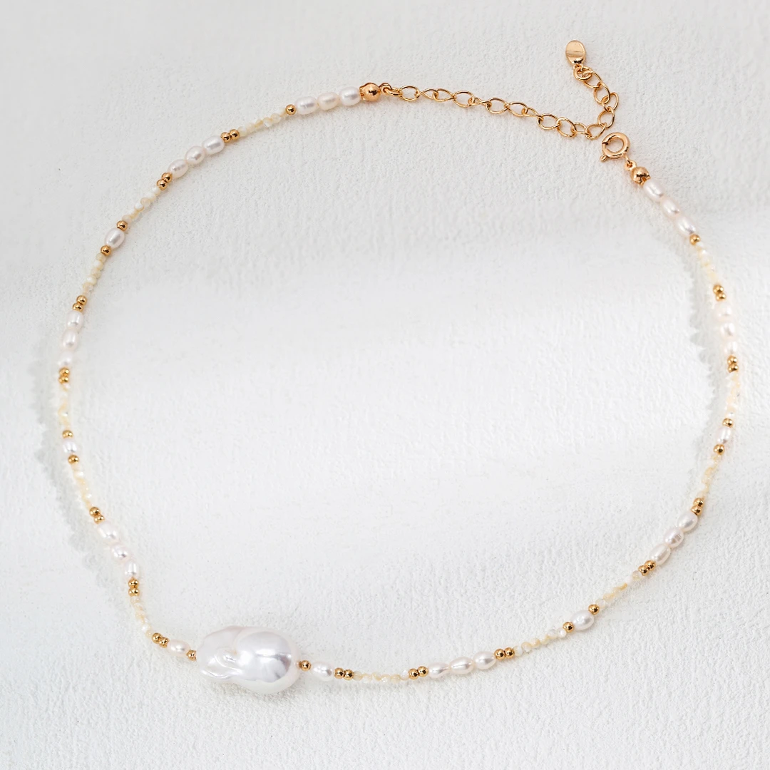 链子925银仿珍珠 巴洛克项链