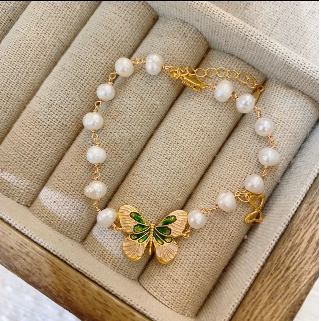 铜合金仿珍珠手链 D068蝴蝶珠珠手链
