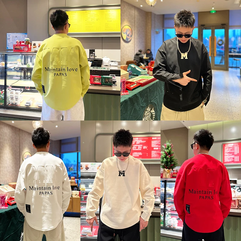LKT.NINE9508秋冬情侣款宽松潮流长袖T恤男圆领印花时尚拉链卫衣