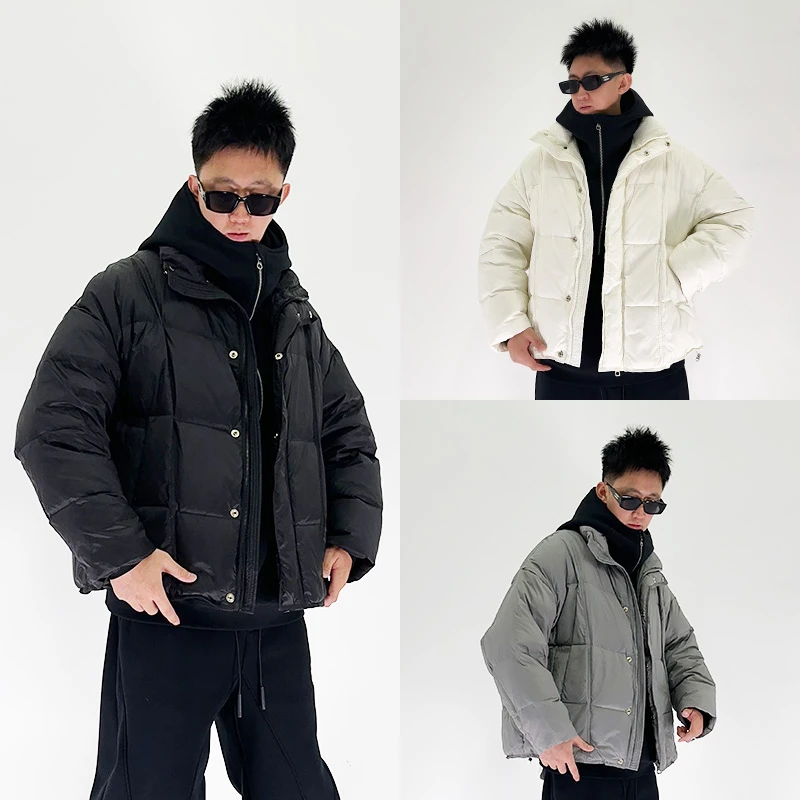 LKT.NINE男士潮牌羽绒服短款冬季外套白鸭绒情侣宽松半高领面包服