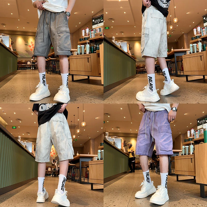 LKT.NINE2024新款高街短裤男潮牌水洗做旧宽松休闲工装五分运动裤