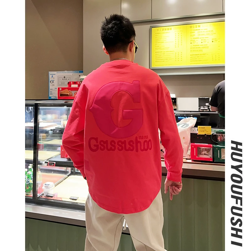 LKT.NINE19590秋季情侣款宽松潮流长袖T恤男圆领时尚休闲印花卫衣