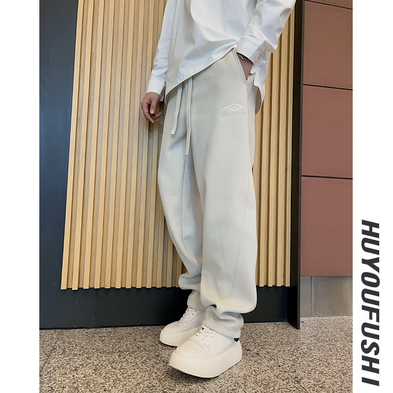 LKT.NINE2703春秋潮流宽松百搭卫裤直筒高街刺绣阔腿拖地休闲裤