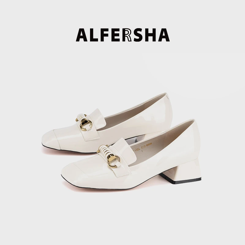 阿芙莎广系联名款9688313秋款气质百搭金属扣粗跟方头乐福鞋