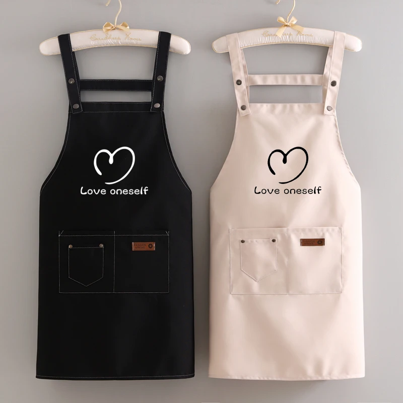 新款帆布围裙厨房家用做饭工作服定制logo印字美甲奶茶店餐饮围腰