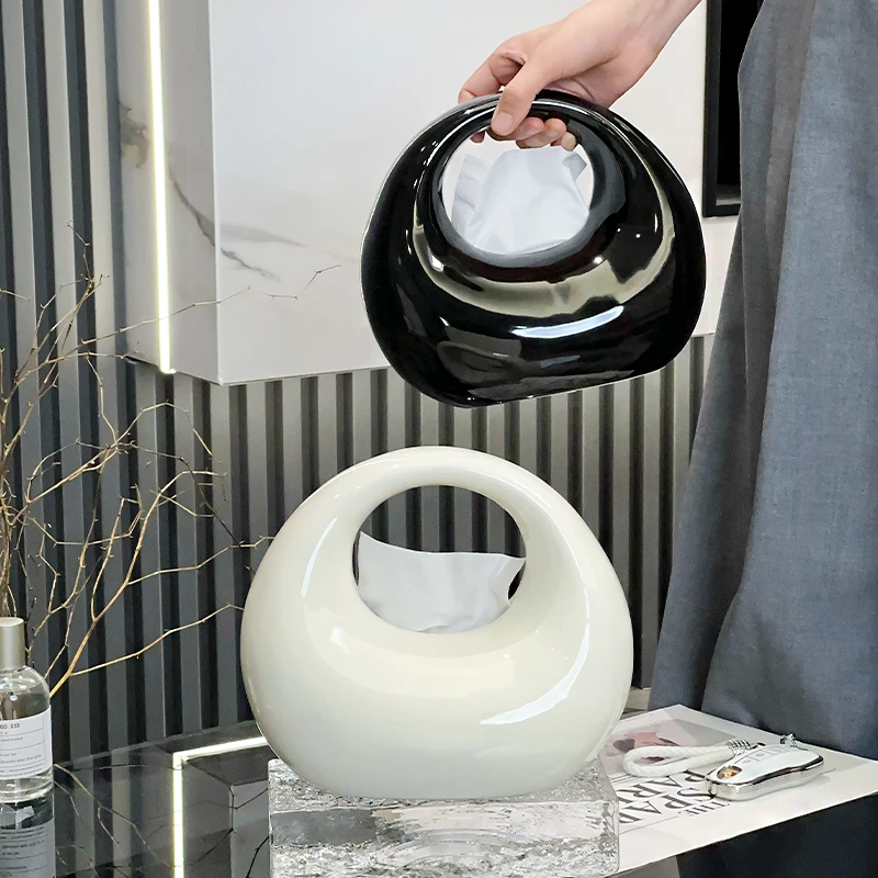 轻奢高级陶瓷手提包纸巾盒创意高档高颜值抽纸盒餐桌茶几纸巾盒