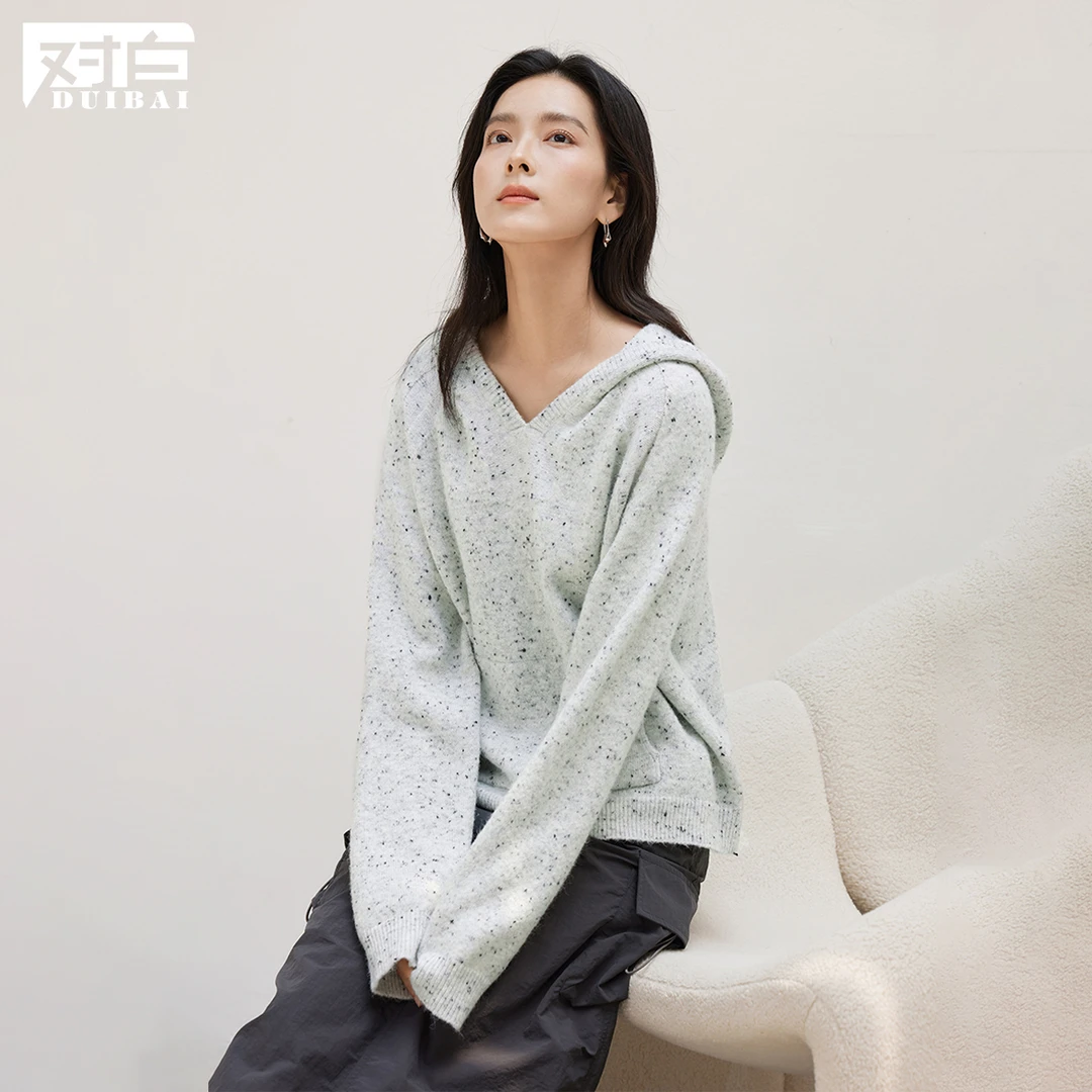 D01对白慵懒软糯连帽毛衣女小众宽松针织衫EDE119