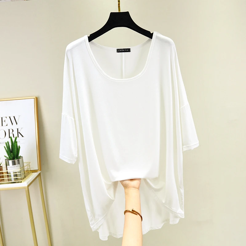 女士夏季莫代尔薄款T恤短袖上衣大码纯色圆领内搭打底衫宽松显瘦