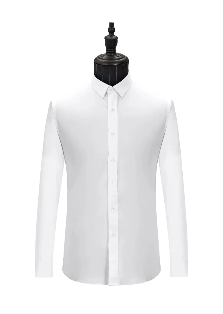 100%纯棉白色长袖衬衫成衣免烫修身男士休闲商务正装舒适高端衬衫