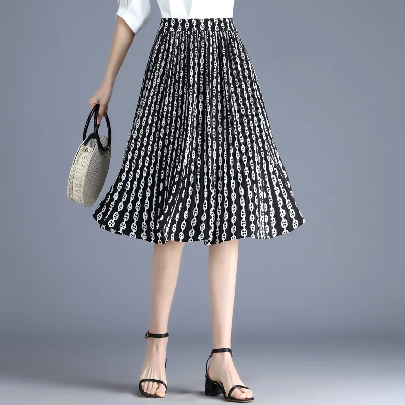 短裙百褶裙春夏新款印花雪纺裙高腰小个子大码碎花百搭a字裙